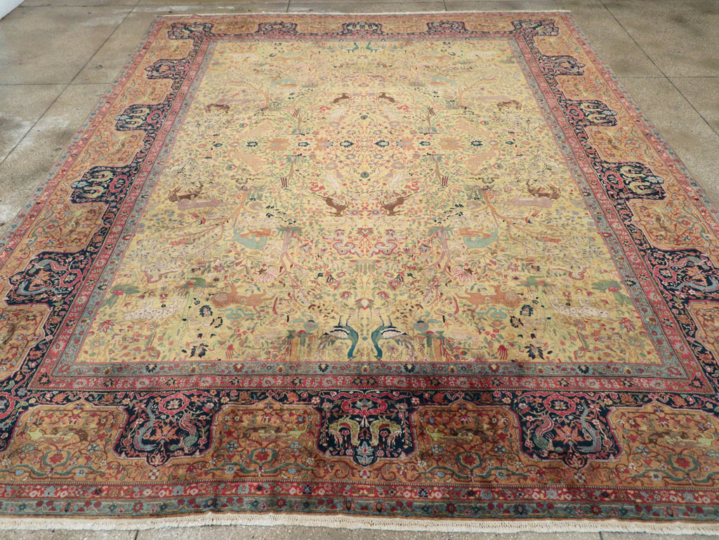 Antique Indian Lahore Pictorial Large Room Size Carpet, No.32328 - Staging