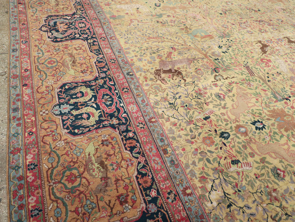 Antique Indian Lahore Pictorial Large Room Size Carpet, No.32328 - Staging