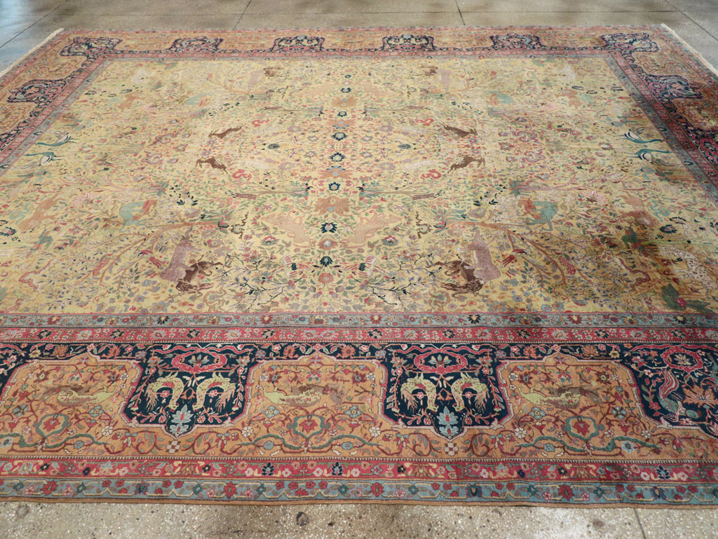Antique Indian Lahore Pictorial Large Room Size Carpet, No.32328 - Staging