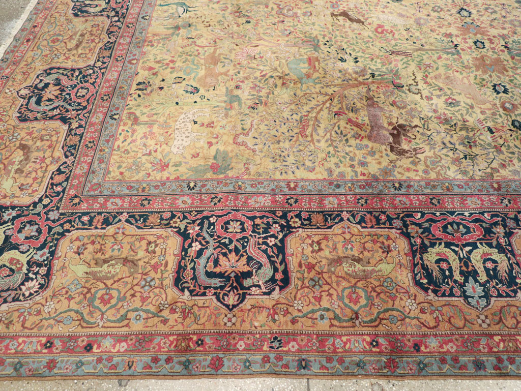 Antique Indian Lahore Pictorial Large Room Size Carpet, No.32328 - Staging