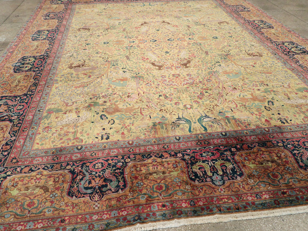 Antique Indian Lahore Pictorial Large Room Size Carpet, No.32328 - Staging