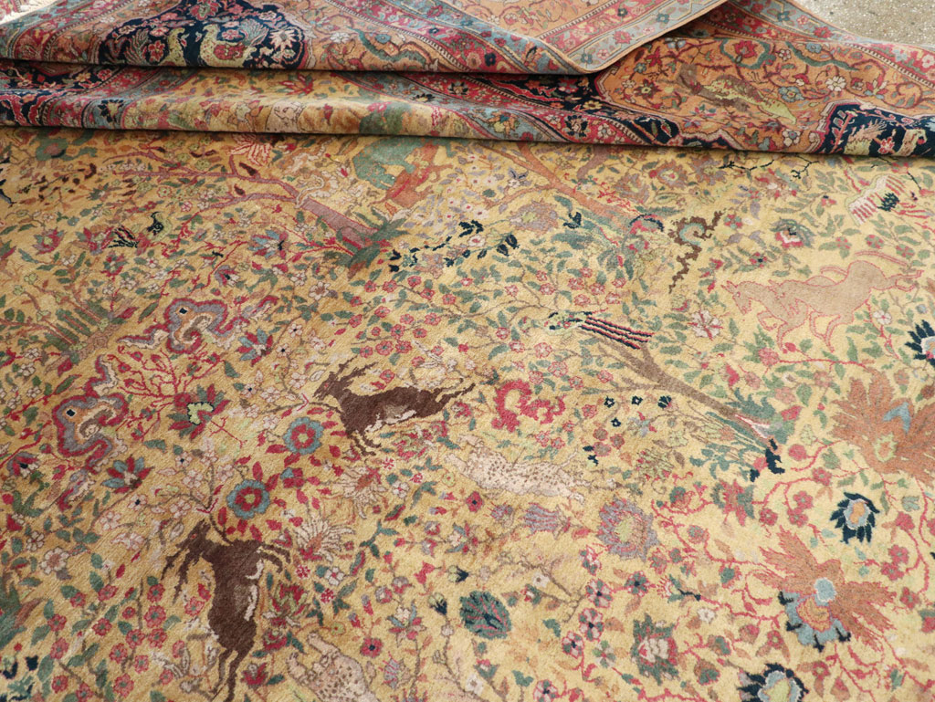 Antique Indian Lahore Pictorial Large Room Size Carpet, No.32328 - Staging