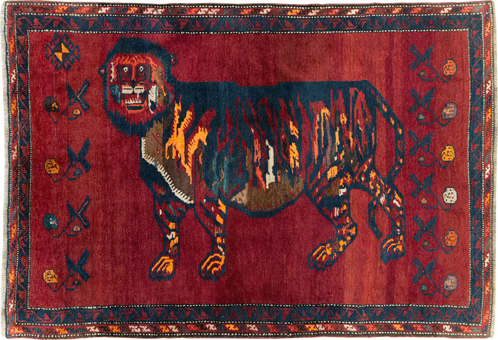 Antique Caucasian Karabagh Pictorial Accent Rug, No.32356 - Staging