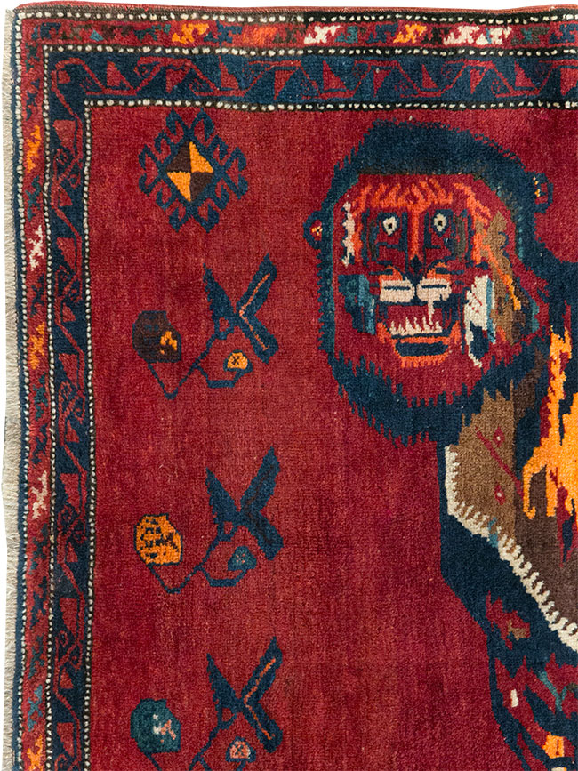 Antique Caucasian Karabagh Pictorial Accent Rug, No.32356 - Staging