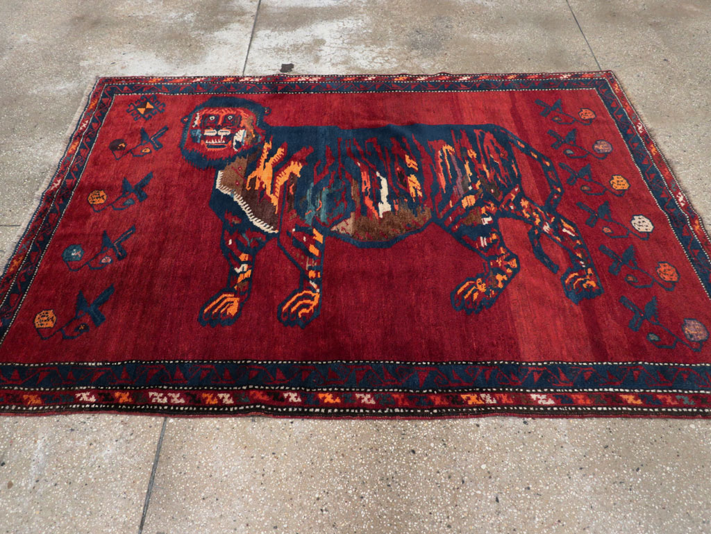 Antique Caucasian Karabagh Pictorial Accent Rug, No.32356 - Staging