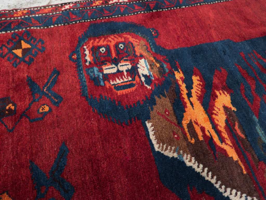 Antique Caucasian Karabagh Pictorial Accent Rug, No.32356 - Staging