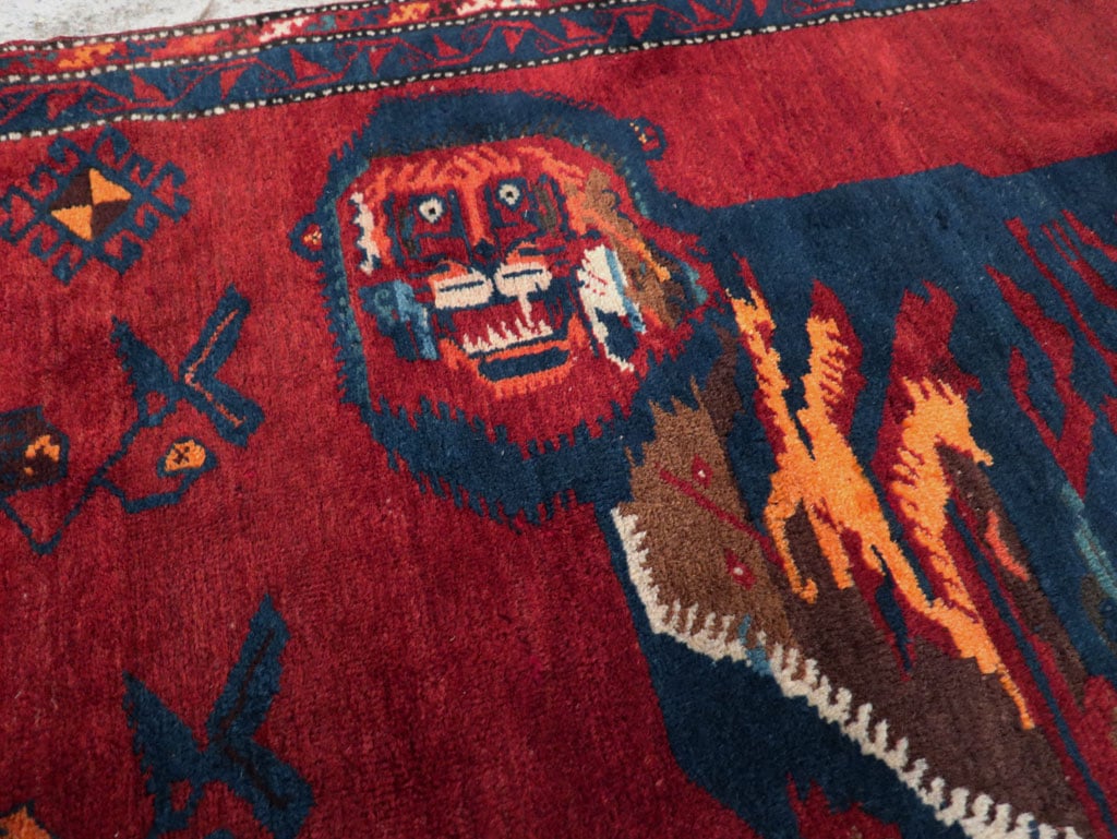 Antique Caucasian Karabagh Pictorial Accent Rug, No.32356 - Staging