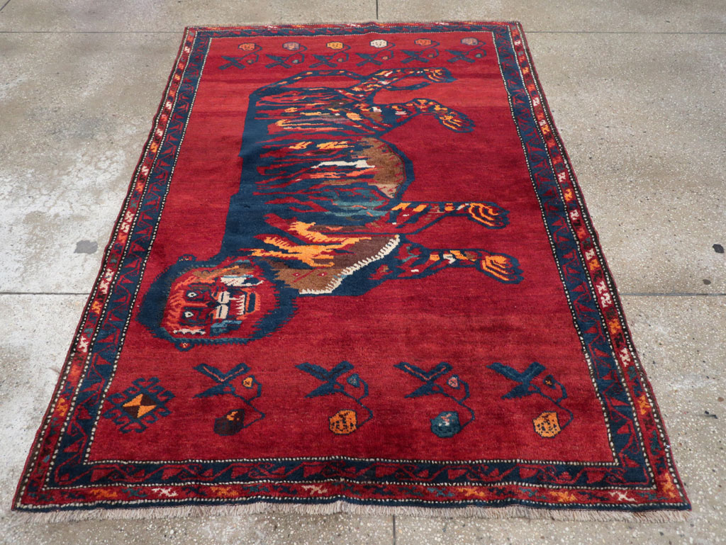 Antique Caucasian Karabagh Pictorial Accent Rug, No.32356 - Staging