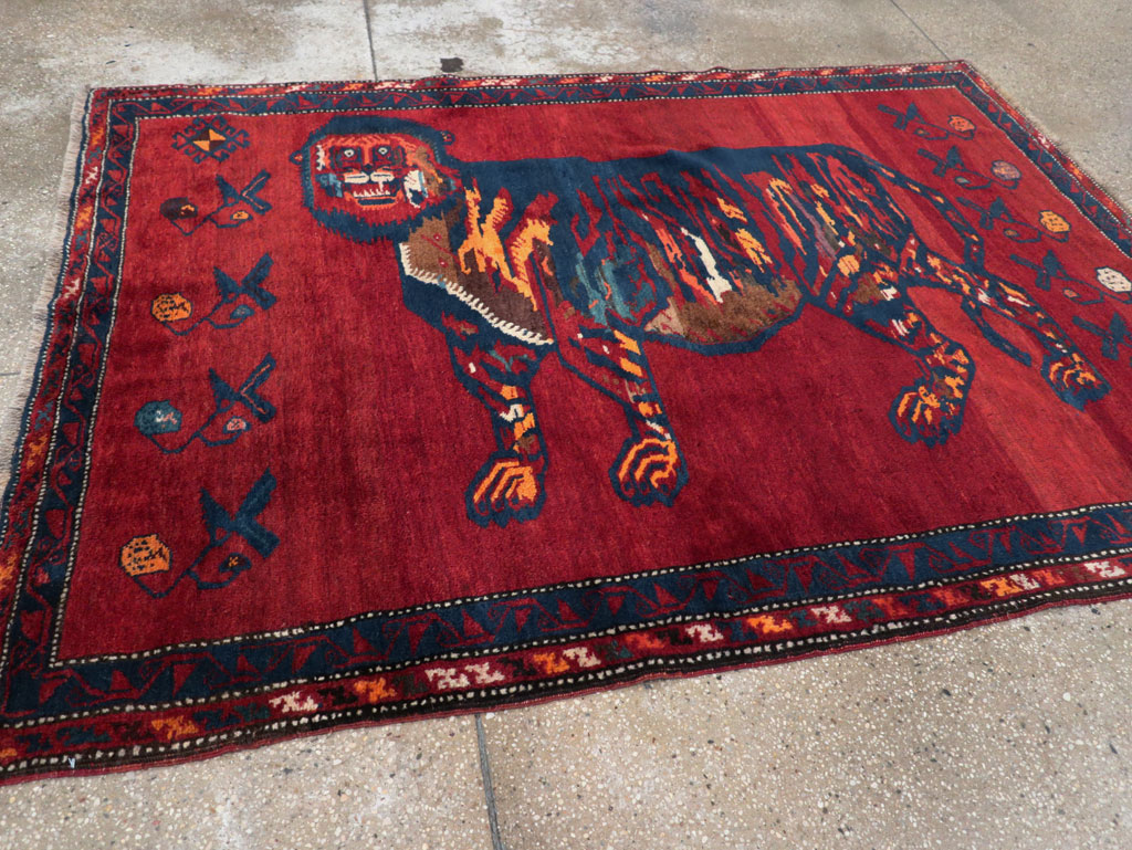 Antique Caucasian Karabagh Pictorial Accent Rug, No.32356 - Staging