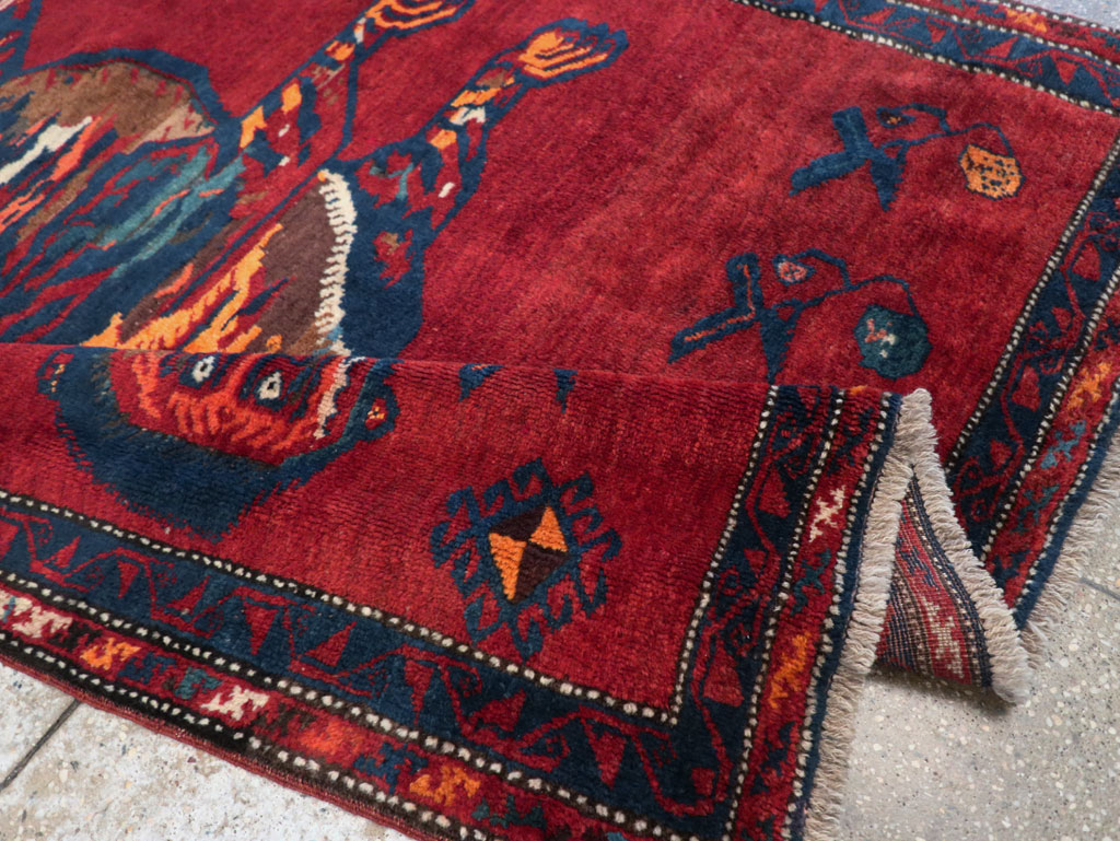 Antique Caucasian Karabagh Pictorial Accent Rug, No.32356 - Staging