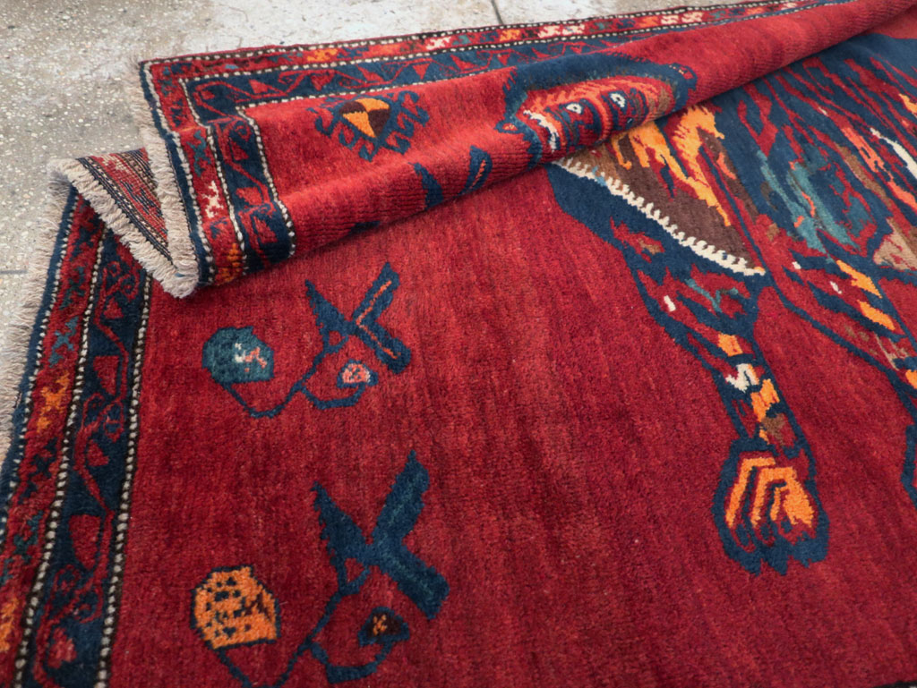 Antique Caucasian Karabagh Pictorial Accent Rug, No.32356 - Staging