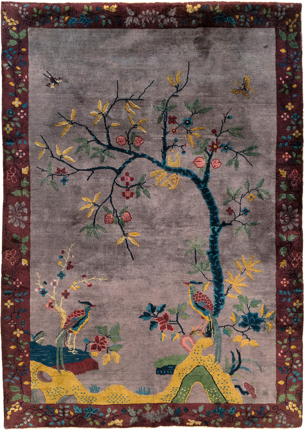 Vintage Chinese Pictorial Art Deco Accent Carpet, No.32358 - Staging