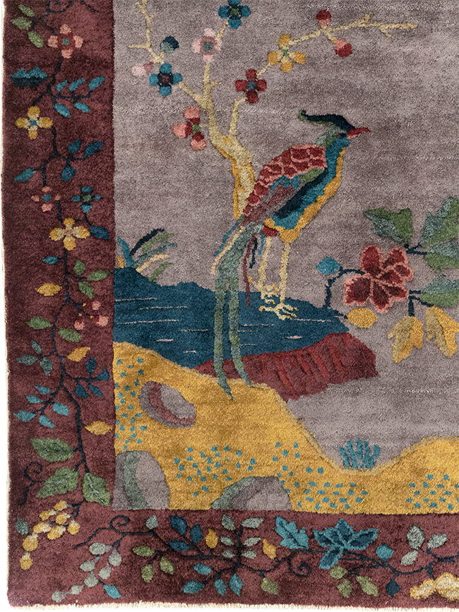 Vintage Chinese Pictorial Art Deco Accent Carpet, No.32358 - Staging