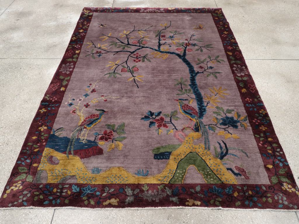 Vintage Chinese Pictorial Art Deco Accent Carpet, No.32358 - Staging