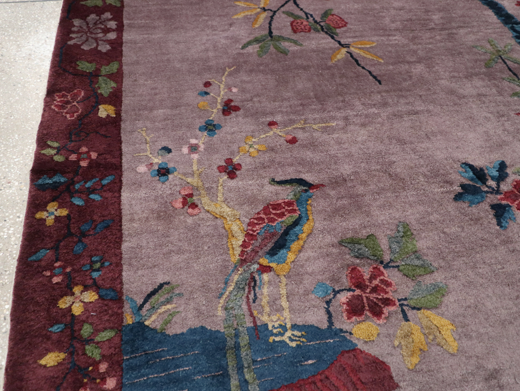 Vintage Chinese Pictorial Art Deco Accent Carpet, No.32358 - Staging