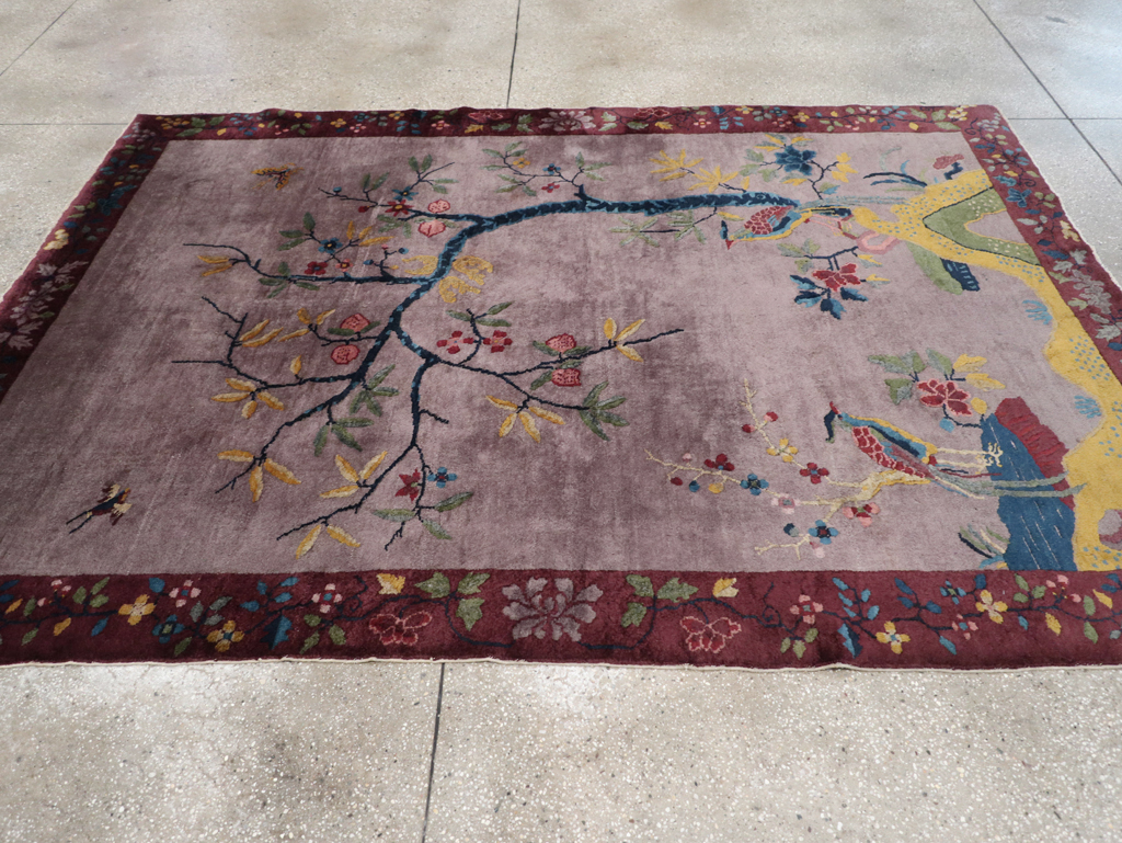 Vintage Chinese Pictorial Art Deco Accent Carpet, No.32358 - Staging