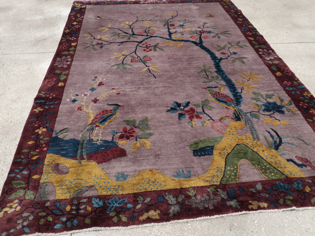 Vintage Chinese Pictorial Art Deco Accent Carpet, No.32358 - Staging