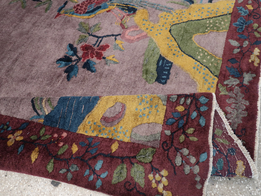 Vintage Chinese Pictorial Art Deco Accent Carpet, No.32358 - Staging