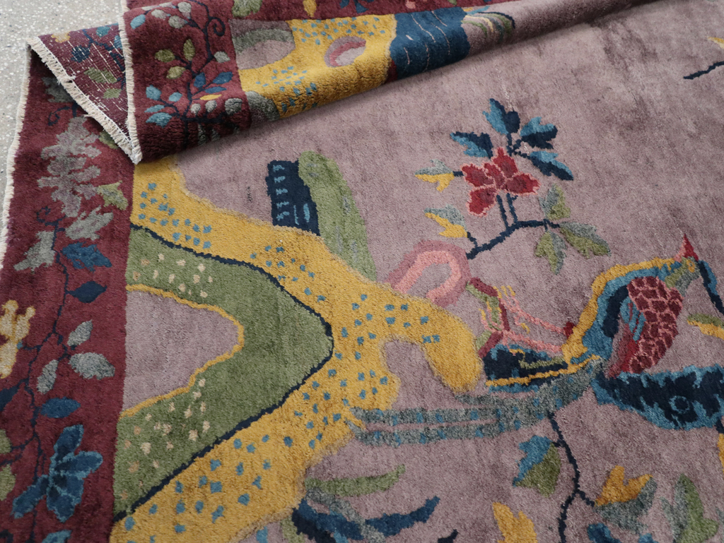 Vintage Chinese Pictorial Art Deco Accent Carpet, No.32358 - Staging