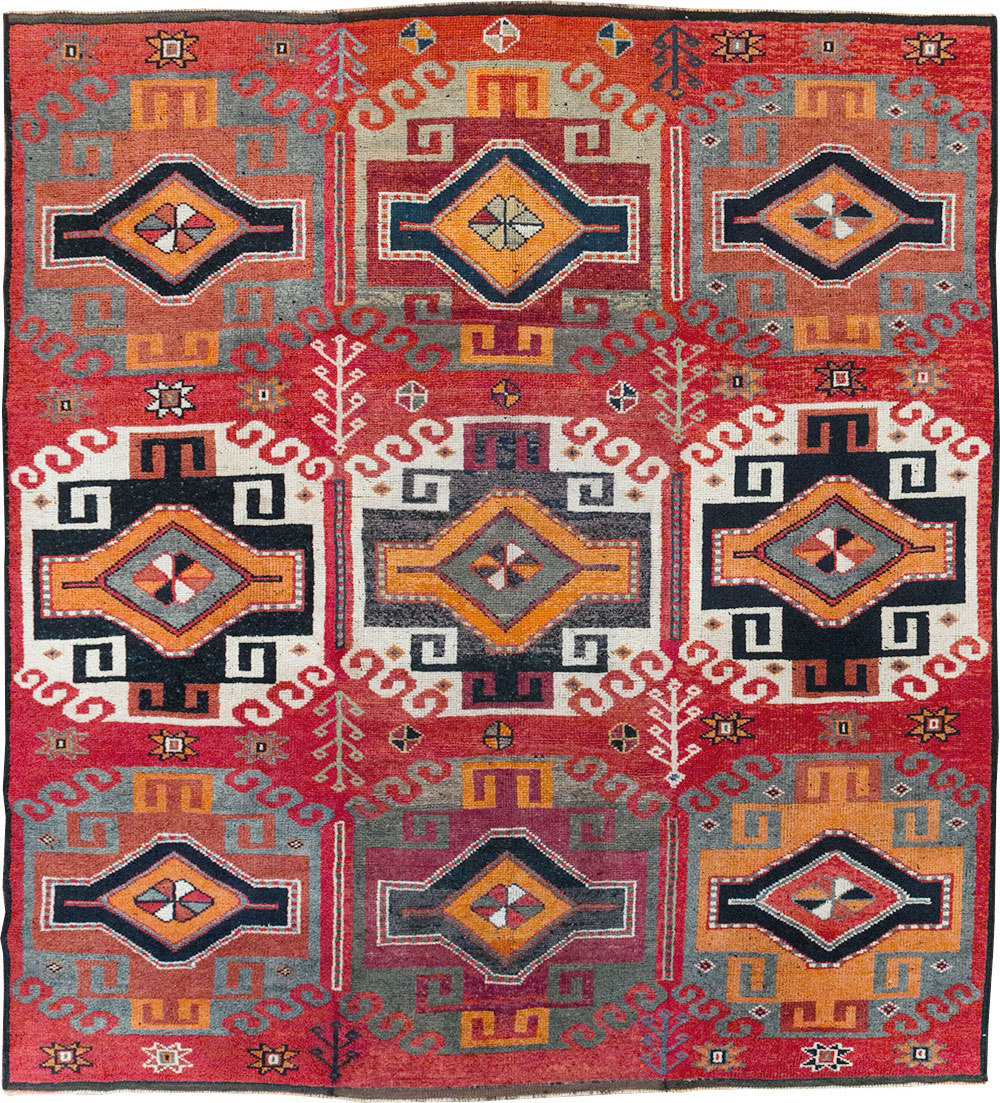 Vintage Turkish Anatolian Square Room Size Carpet, No.32370 - Staging