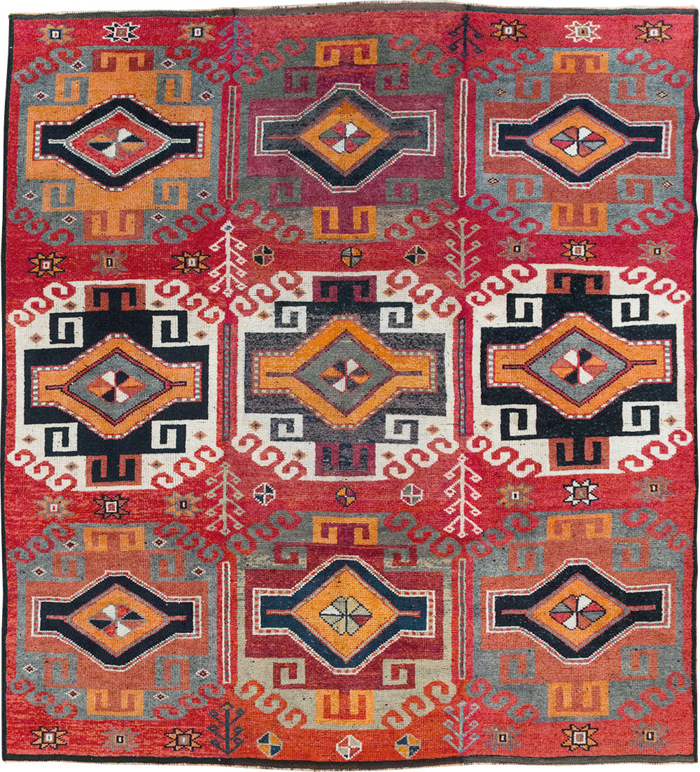 Vintage Turkish Anatolian Square Room Size Carpet, No.32370 - Staging