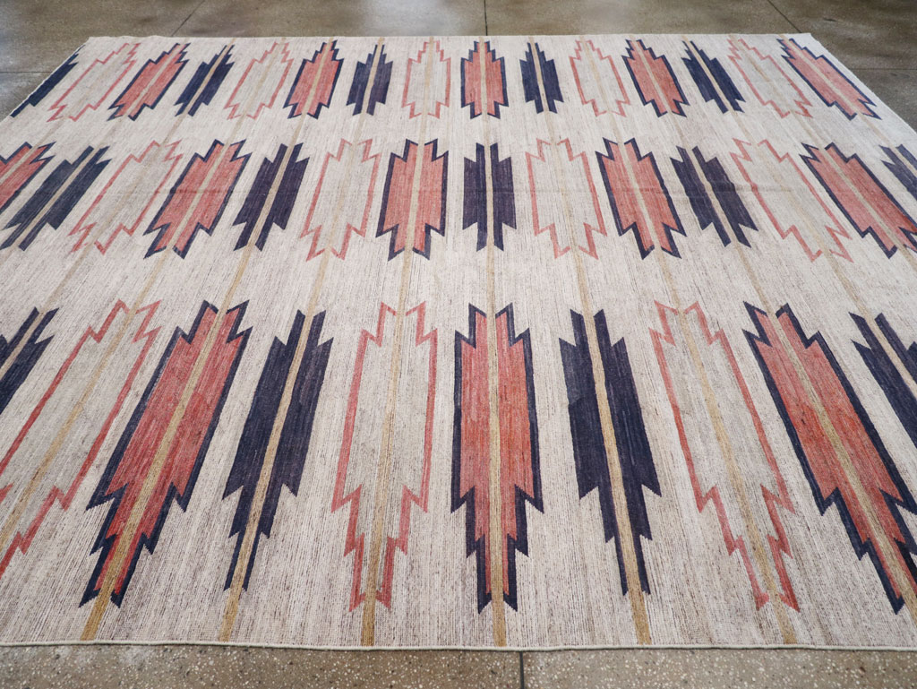 Navajo Inspired Modern East Turkestan Khotan Room Size Carpet, No.32374 - Staging