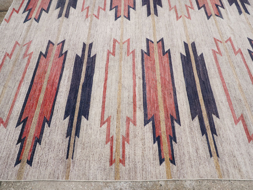 Navajo Inspired Modern East Turkestan Khotan Room Size Carpet, No.32374 - Staging