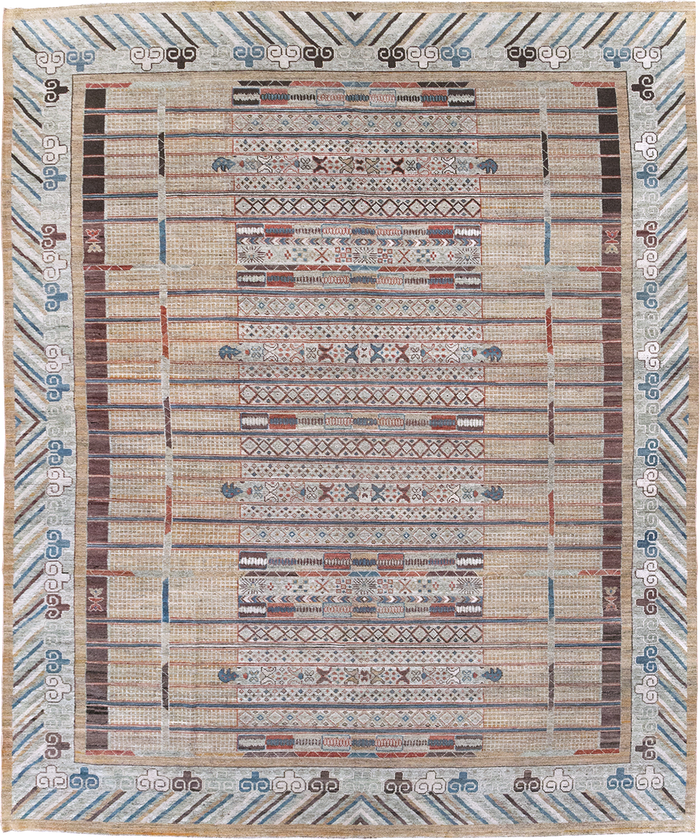 Modern East Turkestan Khotan Room Size Carpet, No.32378 - Staging