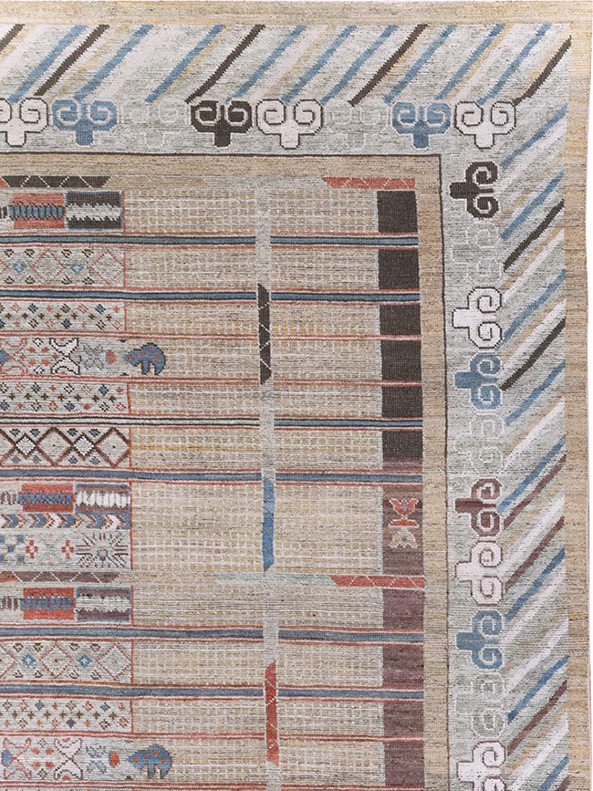 Modern East Turkestan Khotan Room Size Carpet, No.32378 - Staging