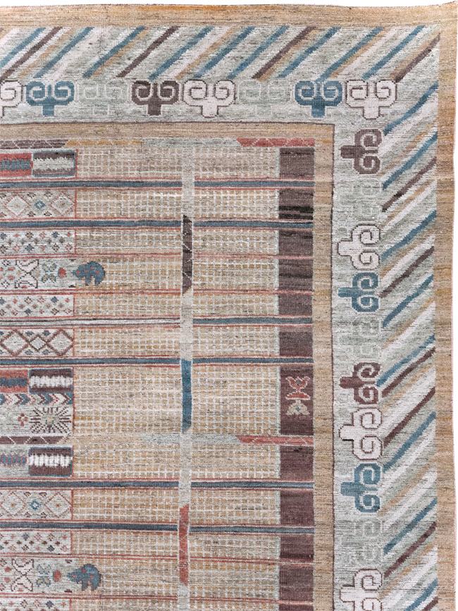 Modern East Turkestan Khotan Room Size Carpet, No.32378 - Staging