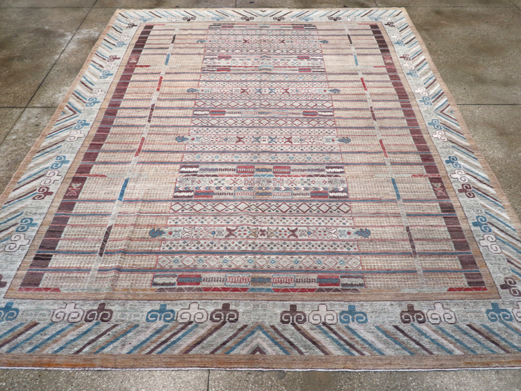 Modern East Turkestan Khotan Room Size Carpet, No.32378 - Staging