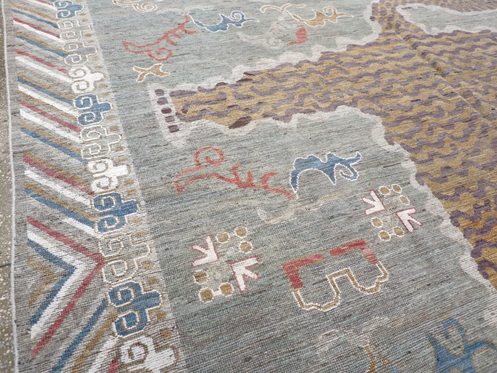 Modern East Turkestan Khotan Pictorial Room Size Carpet, No.32379 - Staging