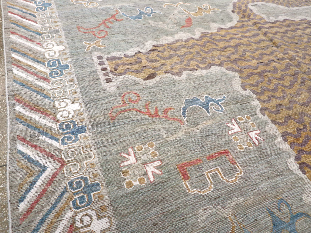 Modern East Turkestan Khotan Pictorial Room Size Carpet, No.32379 - Staging