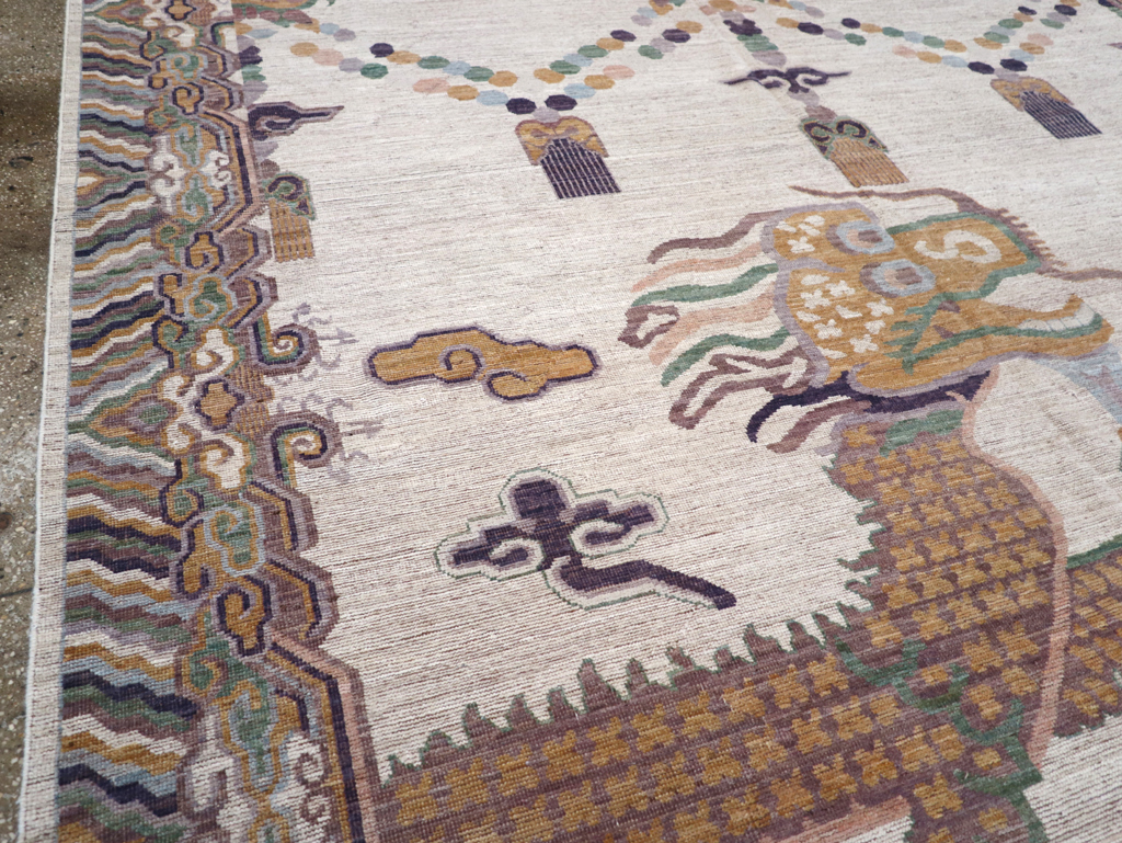 Modern East Turkestan Khotan Pictorial Room Size Carpet, No.32381 - Staging