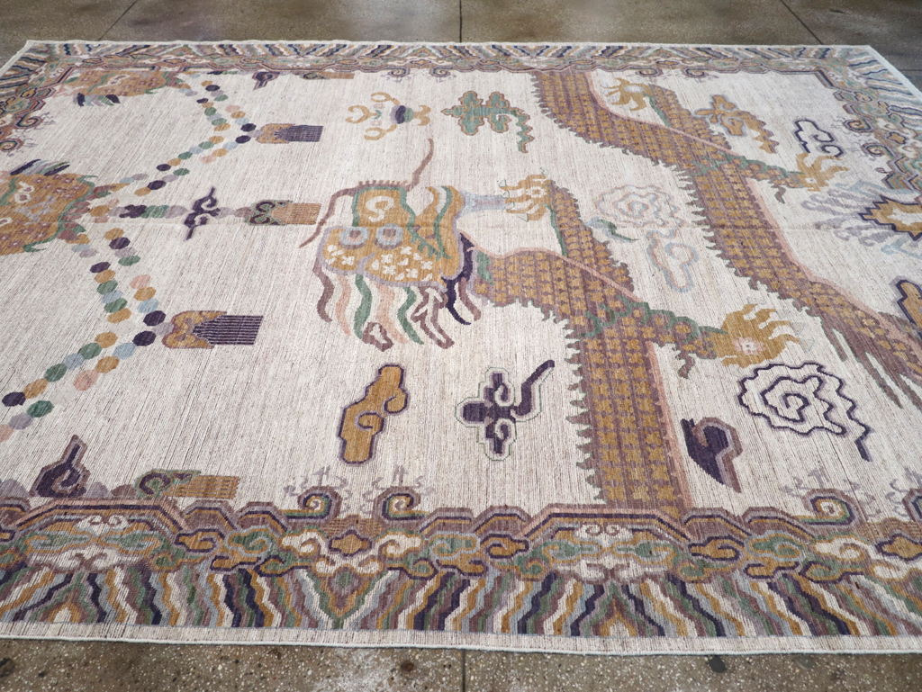 Modern East Turkestan Khotan Pictorial Room Size Carpet, No.32381 - Staging