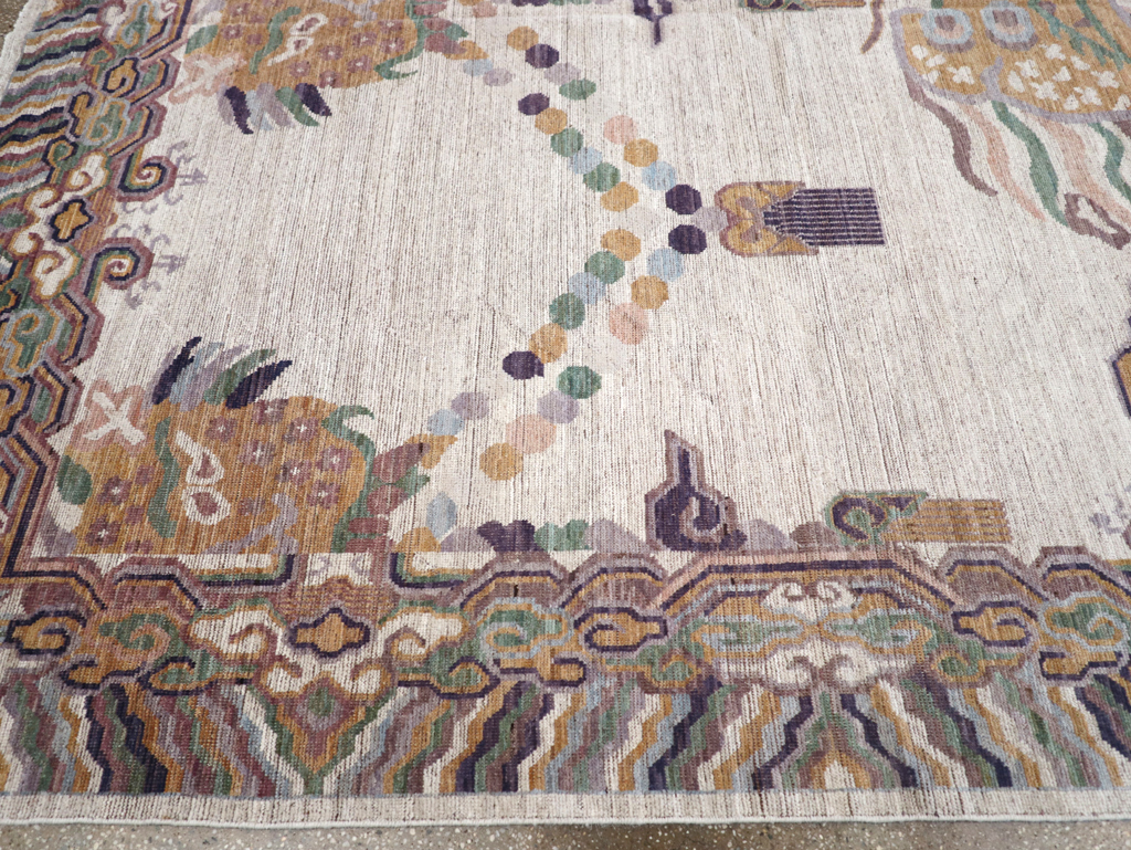 Modern East Turkestan Khotan Pictorial Room Size Carpet, No.32381 - Staging