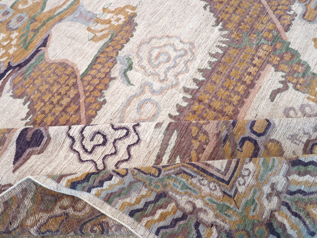 Modern East Turkestan Khotan Pictorial Room Size Carpet, No.32381 - Staging