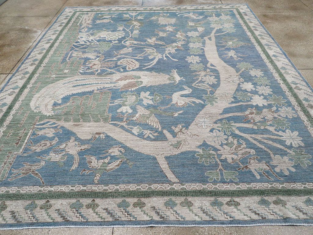 Contemporary East Turkestan Khotan Pictorial Room Size Carpet, No.32387 - Staging