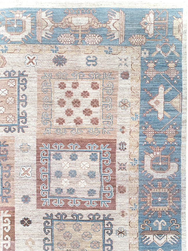 Modern East Turkestan Khotan Room Size Carpet, No.32388 - Staging