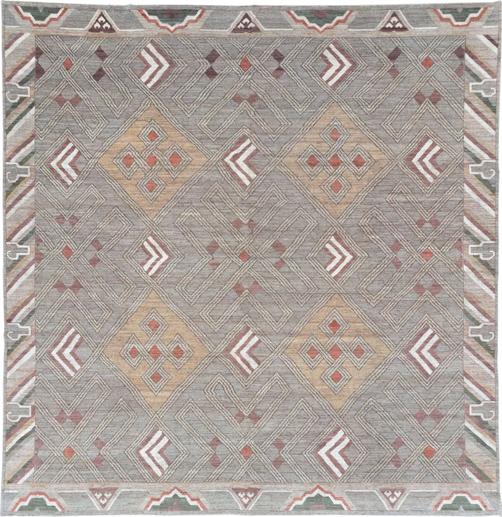 Modern East Turkestan Khotan Square Room Size Carpet, No.32390 - Staging