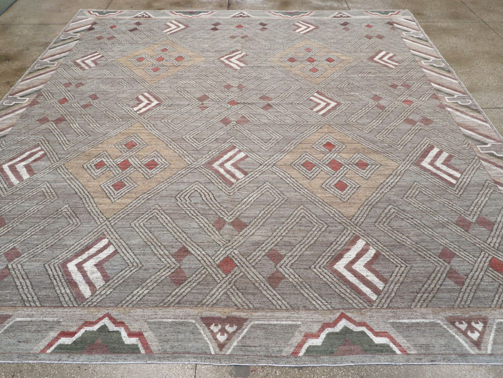 Modern East Turkestan Khotan Square Room Size Carpet, No.32390 - Staging