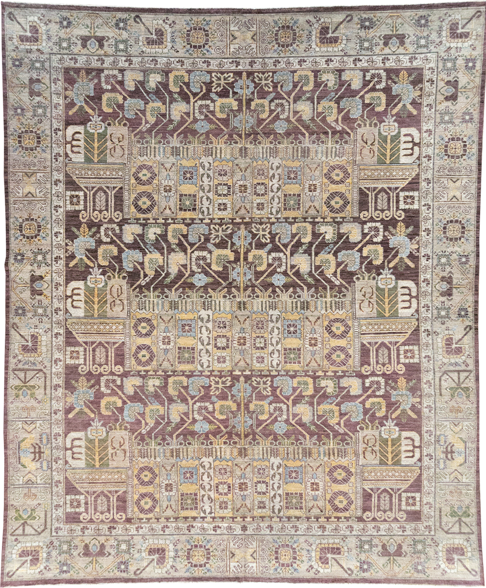 Modern East Turkestan Vase Khotan Room Size Carpet, No.32392 - Staging