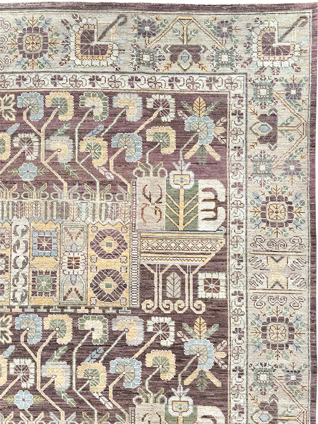 Modern East Turkestan Vase Khotan Room Size Carpet, No.32392 - Staging