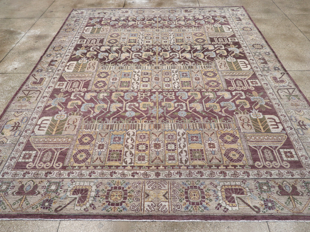 Modern East Turkestan Vase Khotan Room Size Carpet, No.32392 - Staging