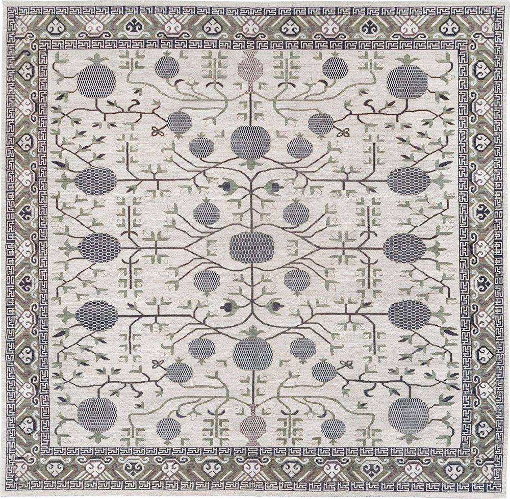 Modern East Turkestan Khotan Square Room Size Carpet, No.32393 - Staging