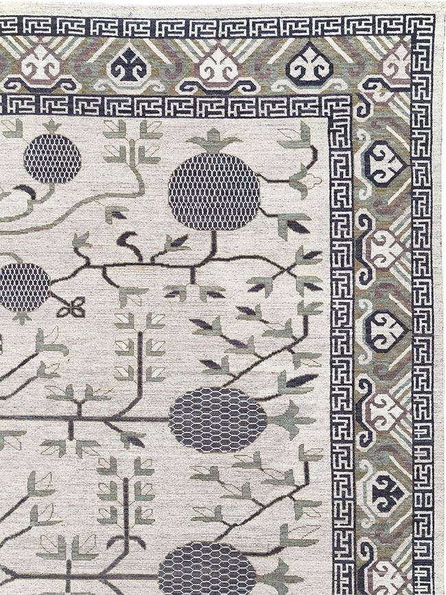 Modern East Turkestan Khotan Square Room Size Carpet, No.32393 - Staging