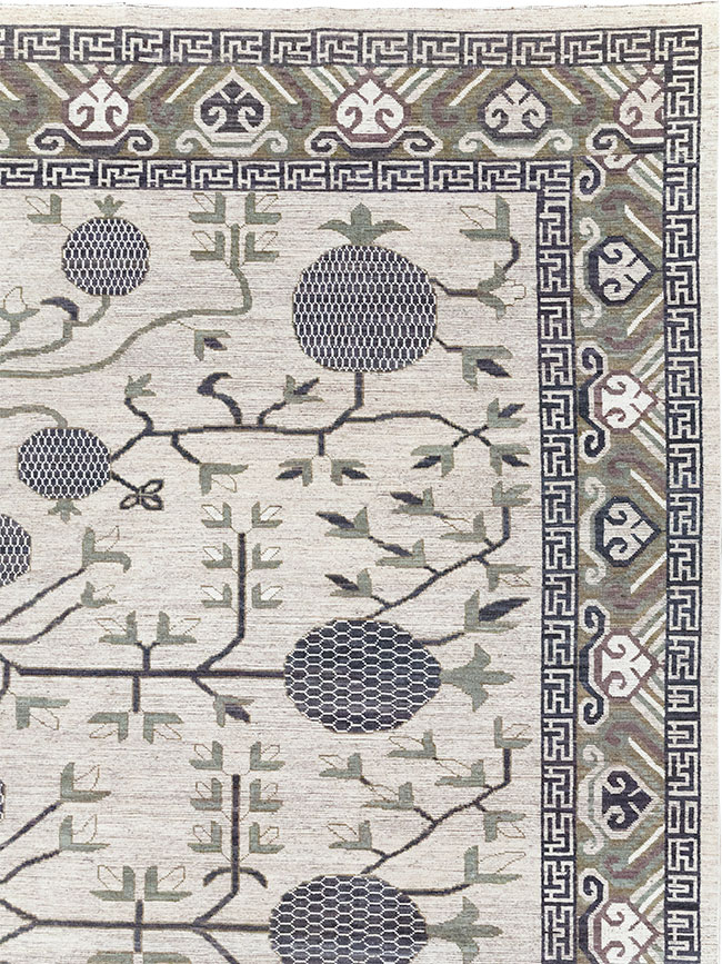 Modern East Turkestan Khotan Square Room Size Carpet, No.32393 - Staging