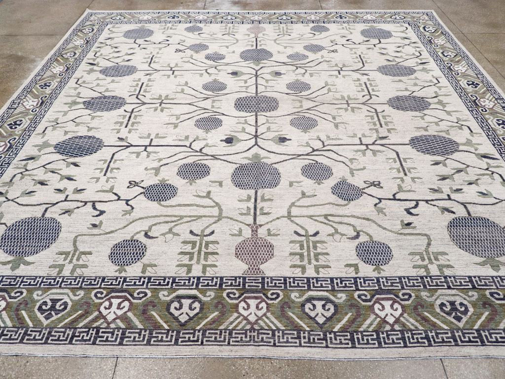 Modern East Turkestan Khotan Square Room Size Carpet, No.32393 - Staging