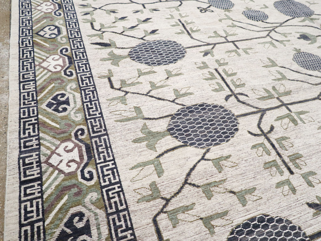 Modern East Turkestan Khotan Square Room Size Carpet, No.32393 - Staging