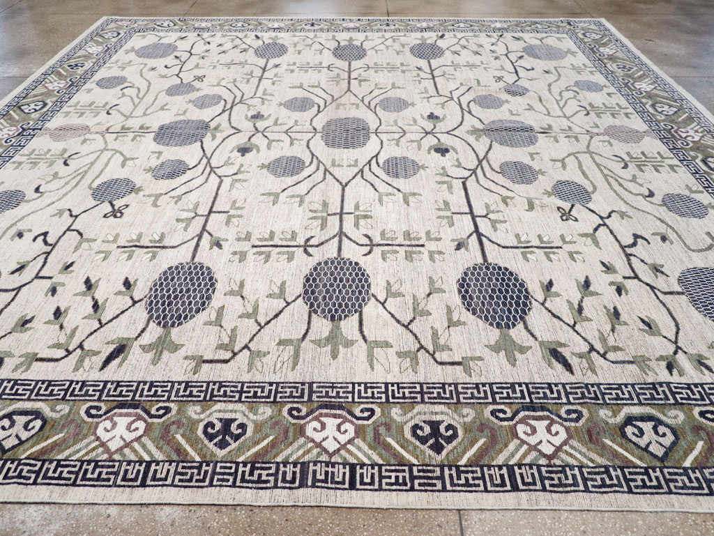 Modern East Turkestan Khotan Square Room Size Carpet, No.32393 - Staging